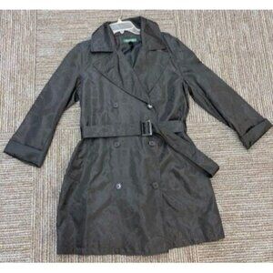 Lauren Ralph Lauren Black Jacquard Double-Breasted Trench Coat With Belt Womens
